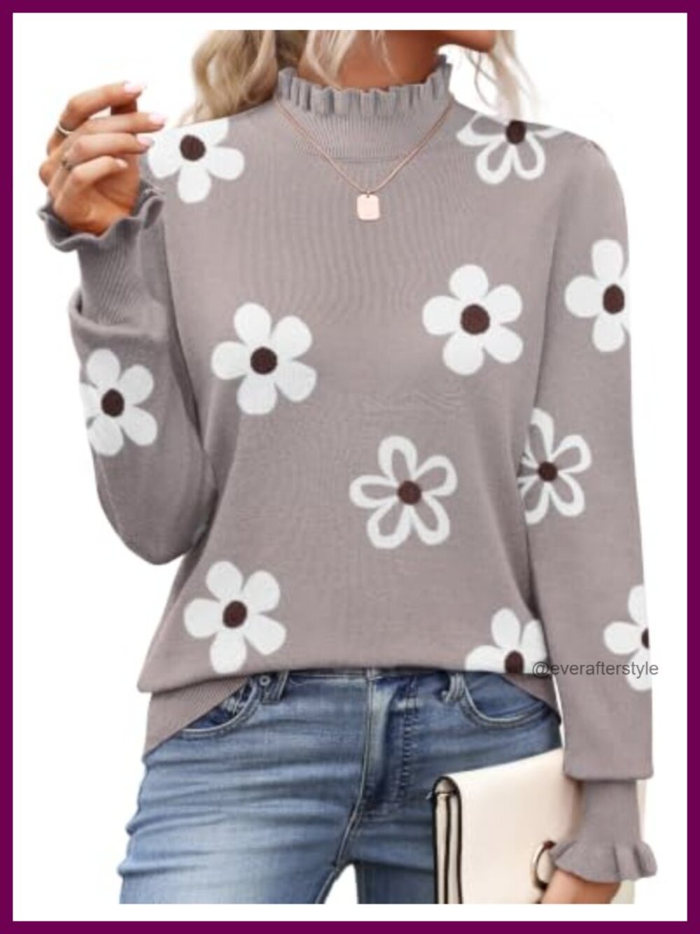 Ruffle Mock Neck Turtleneck Knit Sweater Long Sleeve Pullover Top